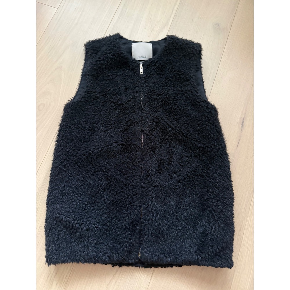 Wilfred Aritzia Chatou Black Faux Fur Teddy Vest Sleeveless Full Zip XS